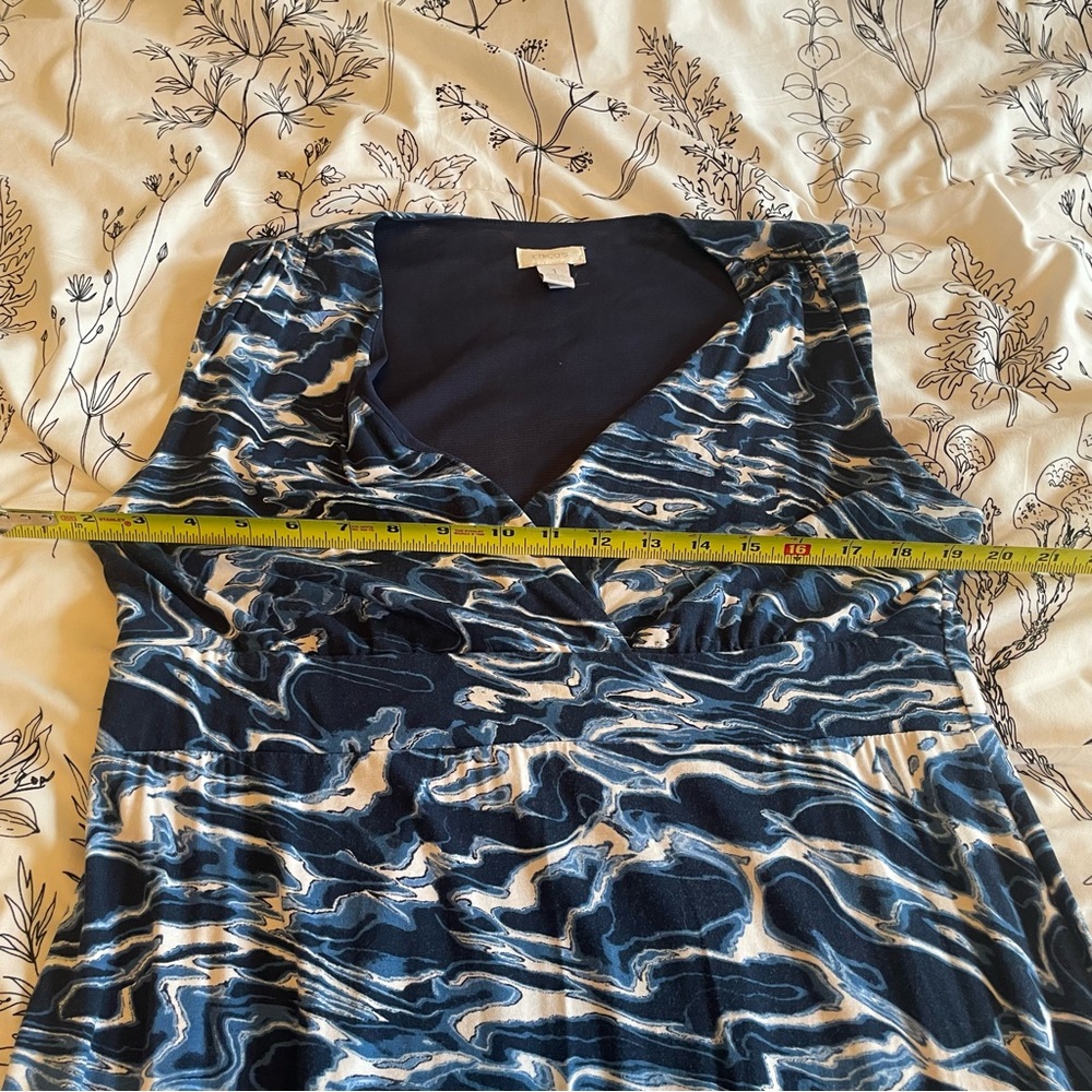 Chico’s Maxi Dress Empire Waist Blue White Wave Pattern - size L - NWOT - Picture 7 of 9